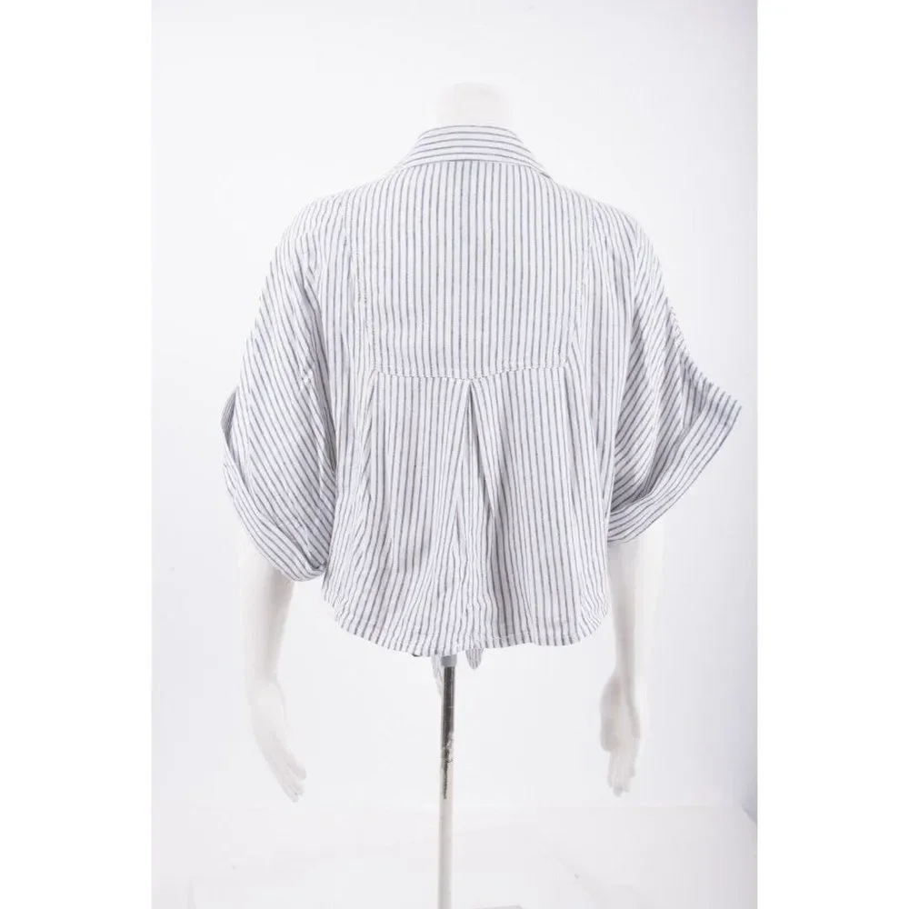 Zara Womens Knotted Blouse Top L White Gray Striped Button Front 2949/027 NWT - Picture 3 of 6